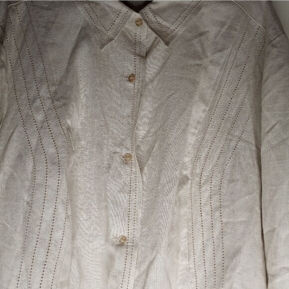 NWT Sag Harbor 16 LINENBlend 3/4 Slve CreamCrochetEmbroideryButtonUp Women'sTop. - Picture 6 of 7